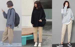 Phối áo sweater với quần baggy